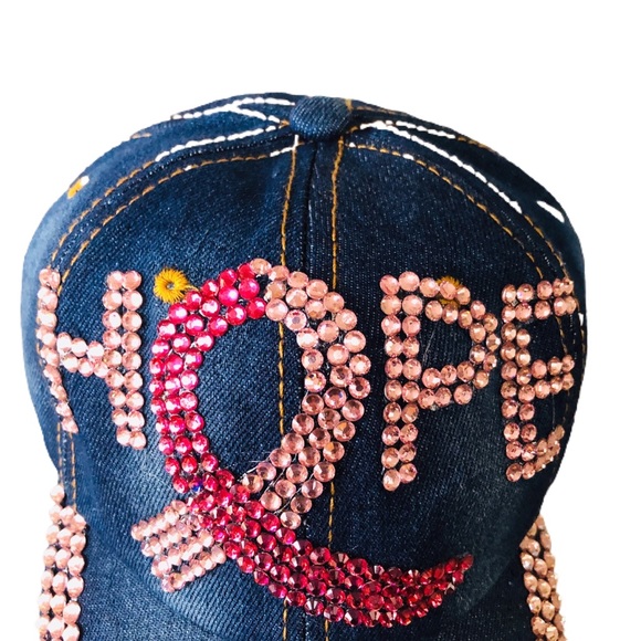 NEW DENIM PINK HOPE RHINESTONE BASEBALL CAP HAT - Picture 2 of 2